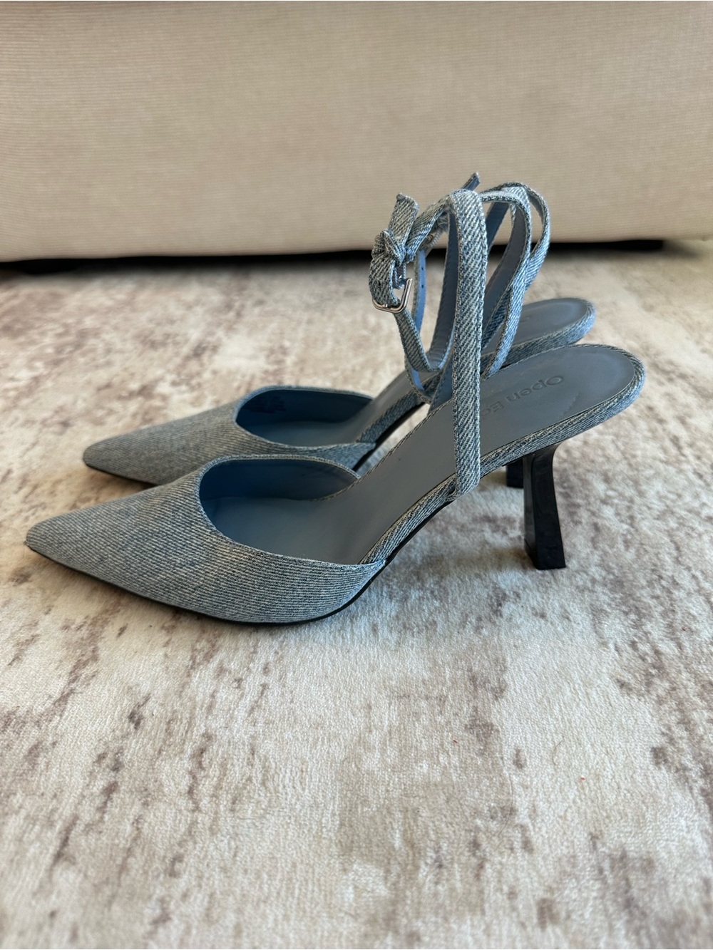Open Edit Pointed Toe Denim Ankle-Strap Pumps 2.5inch Heel